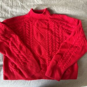 J. Crew Red Cable Knit Turtleneck Sweater